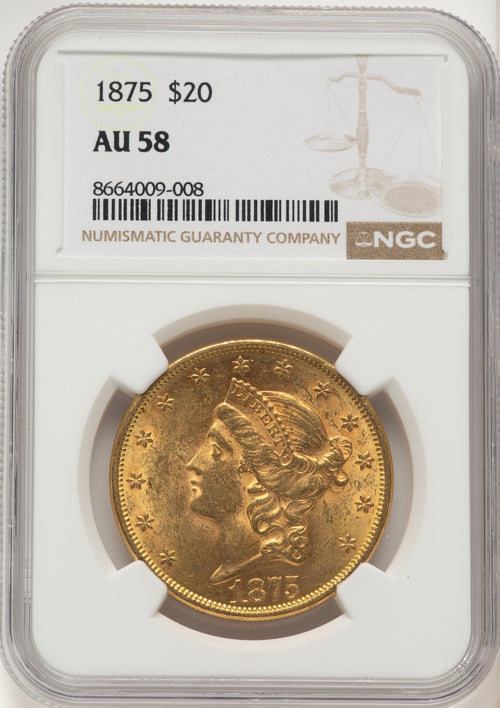 1875 $20 Liberty Double Eagle NGC AU58