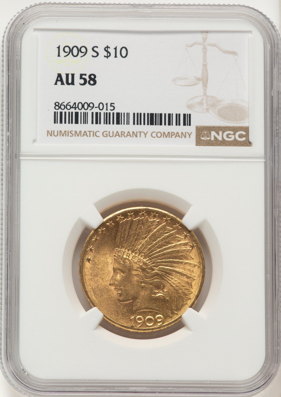 1909-S $10 Indian Eagle NGC AU58