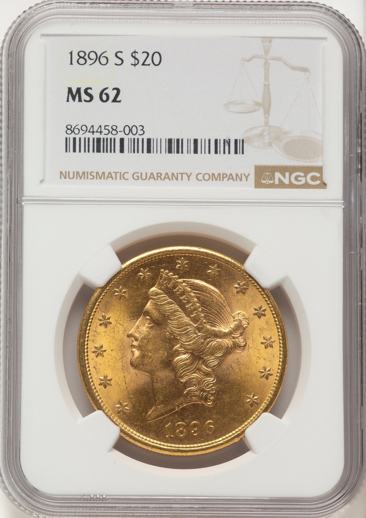 1896-S $20 Liberty Double Eagle NGC MS62