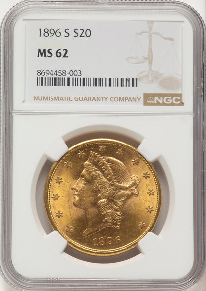 1896-S $20 Liberty Double Eagle NGC MS62