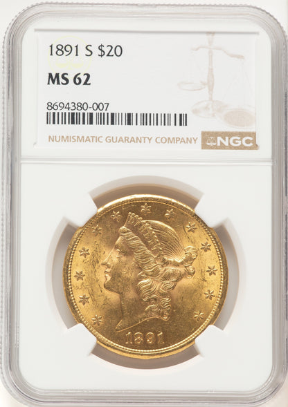 1891-S $20 Liberty Double Eagle NGC MS62