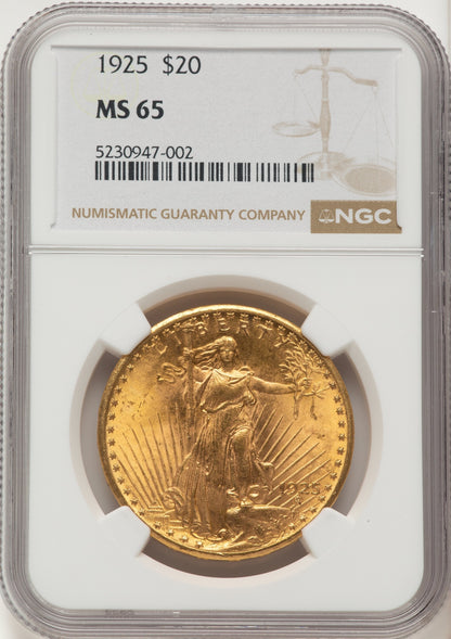 1925 $20 Saint-Gaudens Double Eagle NGC MS65