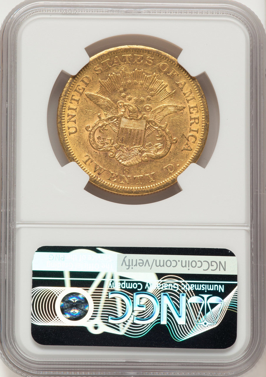 1858-S $20 Liberty Double Eagle NGC AU55