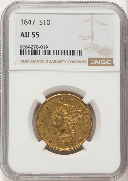 1847 $10 Liberty Eagle NGC AU55
