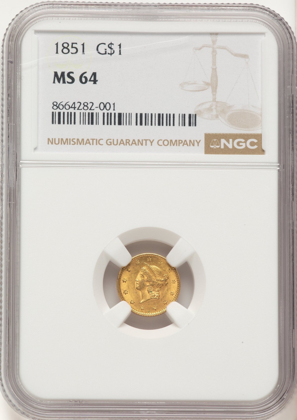 1851 G$1 Gold Dollar NGC MS64