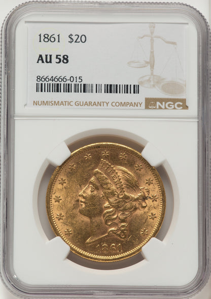 1861 $20 Liberty Double Eagle NGC AU58
