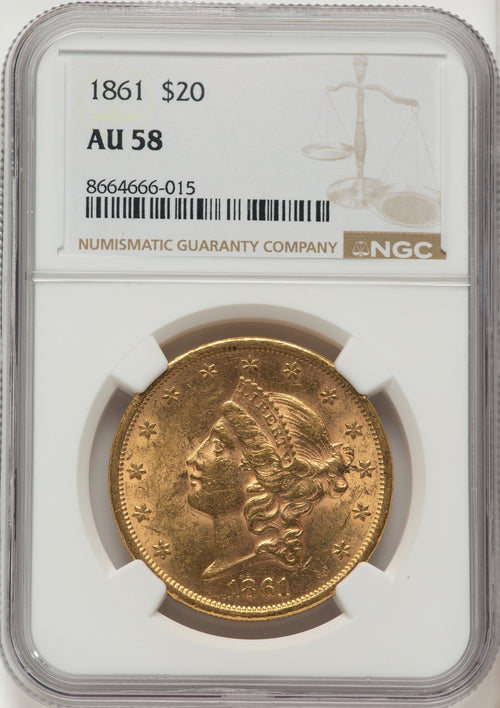1861 $20 Liberty Double Eagle NGC AU58