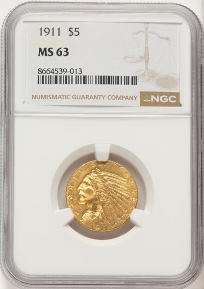 1911 $5 Indian Half Eagle NGC MS63