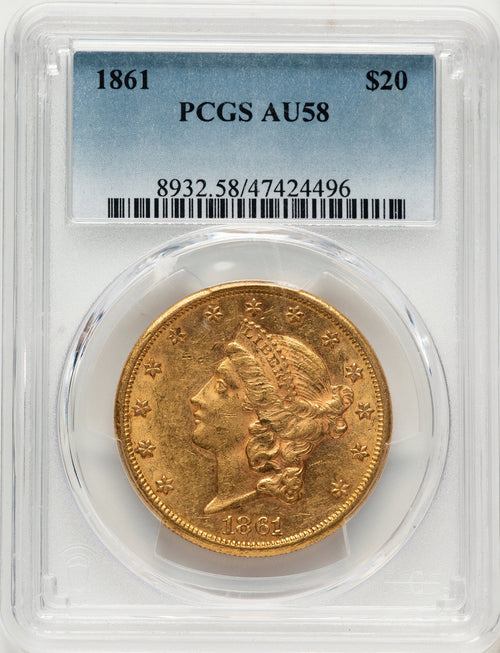 1861 $20 Liberty Double Eagle PCGS AU58