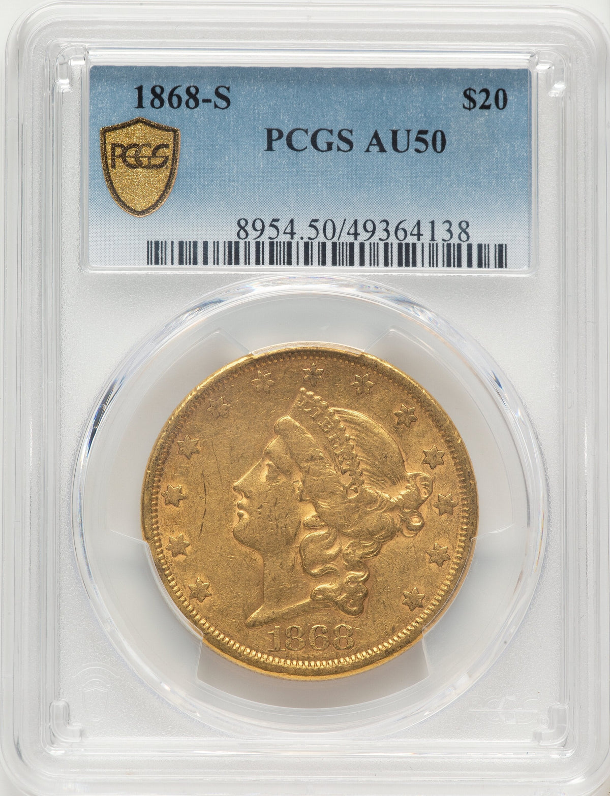1868-S $20 Liberty Double Eagle PCGS AU50