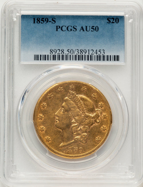 1859-S $20 Liberty Double Eagle PCGS AU50