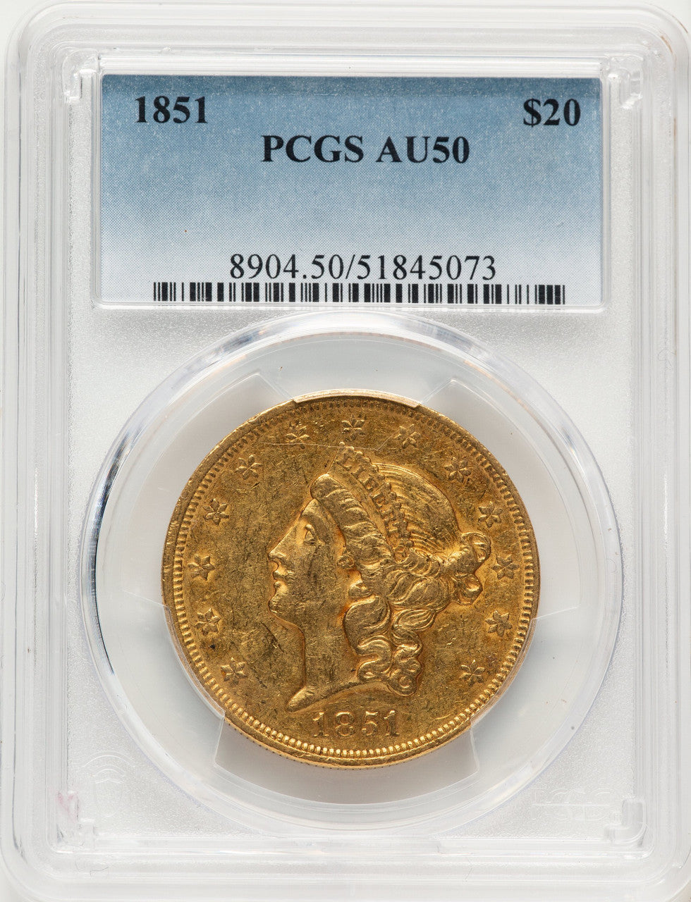 1851 $20 Liberty Double Eagle PCGS AU50