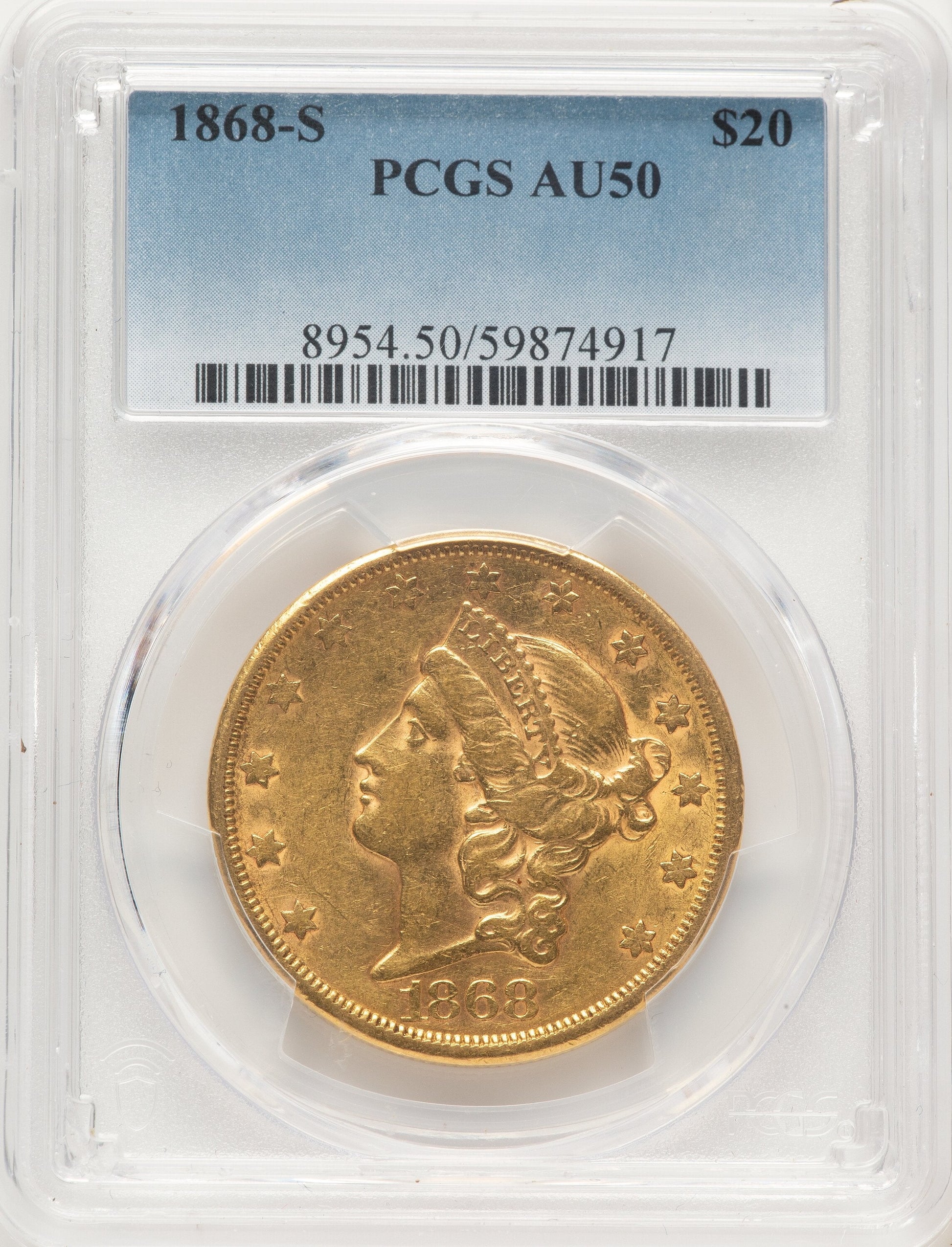 1868-S $20 Liberty Double Eagle PCGS AU50