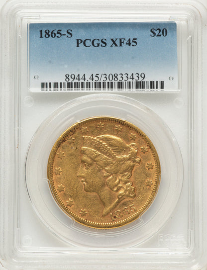 1865-S $20 Liberty Double Eagle PCGS XF45
