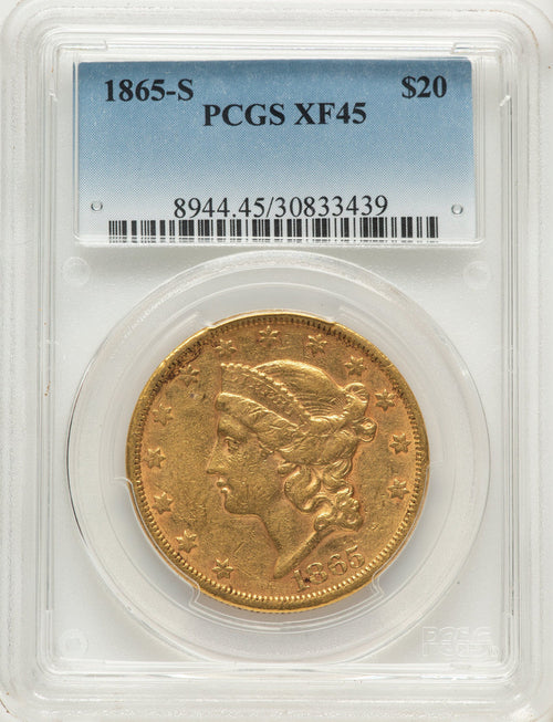1865-S $20 Liberty Double Eagle PCGS XF45