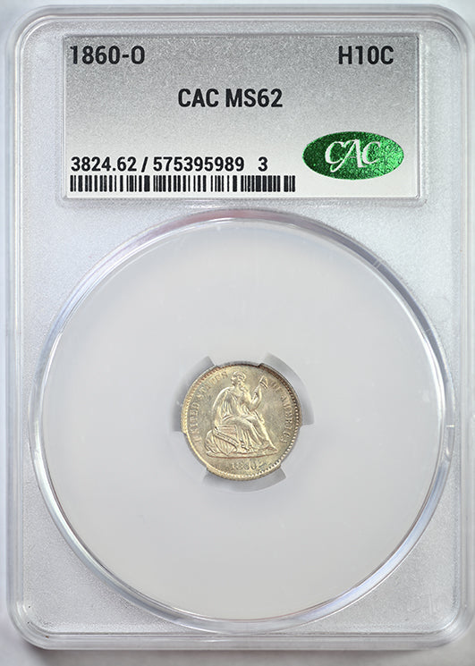 1860-O Liberty Seated Half Dime H10C CAC MS62