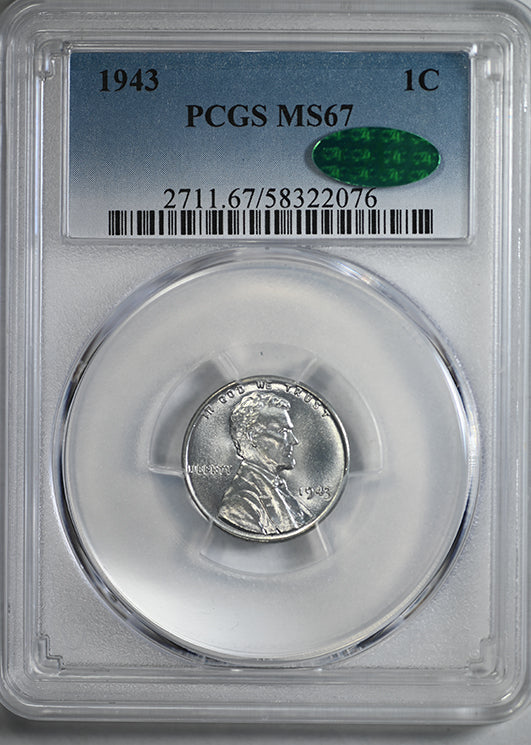 1943 Steel Lincoln Wheat Cent 1C PCGS MS67 CAC