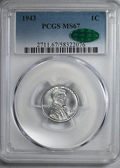 1943 Steel Lincoln Wheat Cent 1C PCGS MS67 CAC