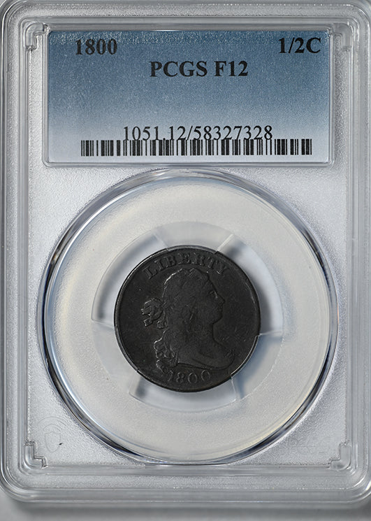 1800 Draped Bust Half Cent 1/2C PCGS F12