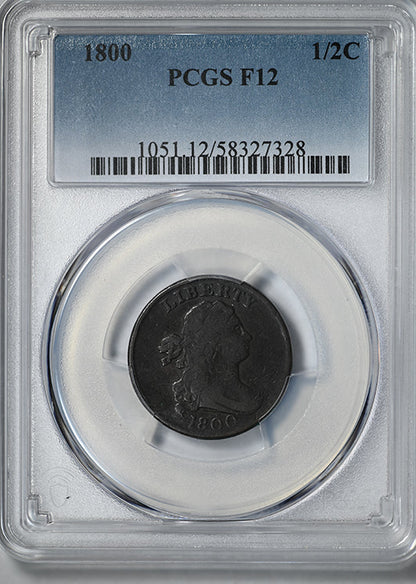1800 Draped Bust Half Cent 1/2C PCGS F12