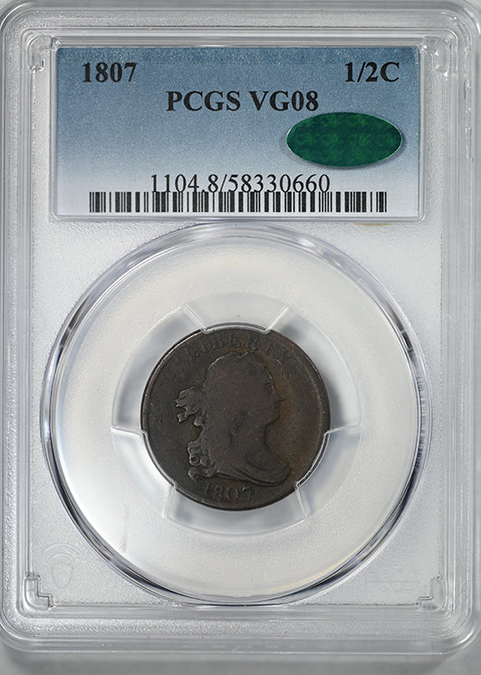 1807 Draped Bust Half Cent 1/2C PCGS VG08 CAC