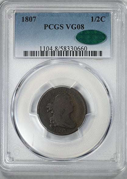 1807 Draped Bust Half Cent 1/2C PCGS VG08 CAC