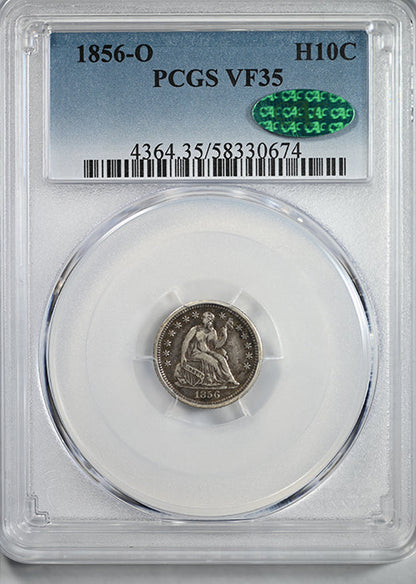 1856-O Liberty Seated Half Dime H10C PCGS VF35 CAC