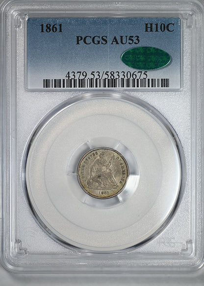 1861 Liberty Seated Half Dime H10C PCGS AU53 CAC