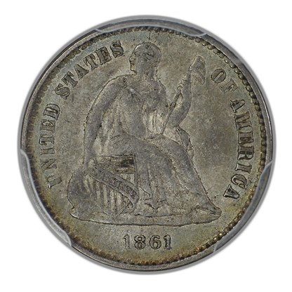 1861 Liberty Seated Half Dime H10C PCGS AU53 CAC