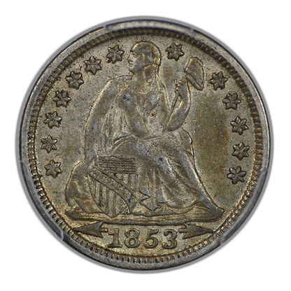 1853 Liberty Seated Dime 10C PCGS AU55 CAC - Arrows
