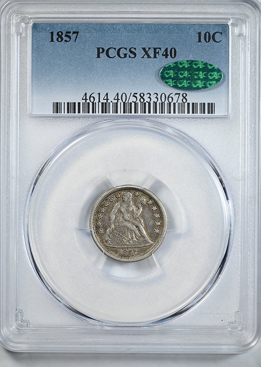 1857 Liberty Seated Dime 10C PCGS XF40 CAC