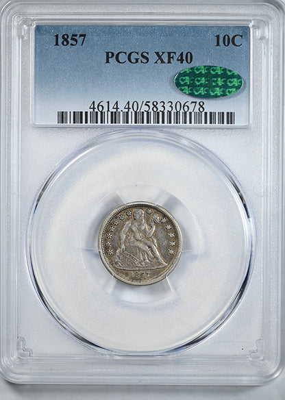 1857 Liberty Seated Dime 10C PCGS XF40 CAC