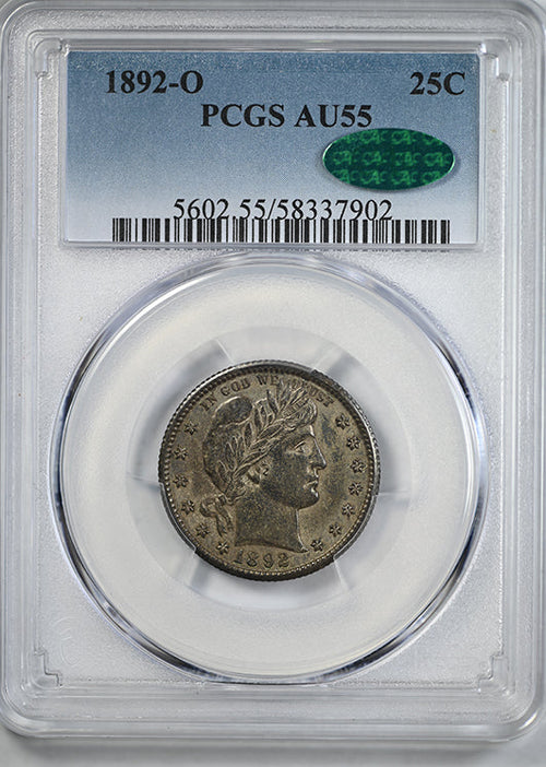 1892-O Barber Quarter 25C PCGS AU55 CAC