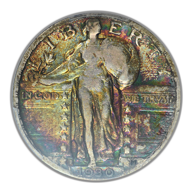 1930-S Standing Liberty Quarter 25C PCGS VF20 CAC - RAINBOW TONED!