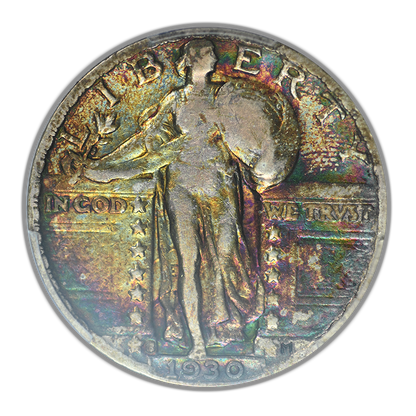 1930-S Standing Liberty Quarter 25C PCGS VF20 CAC - RAINBOW TONED!