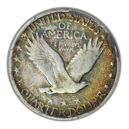1930-S Standing Liberty Quarter 25C PCGS VF20 CAC - RAINBOW TONED!