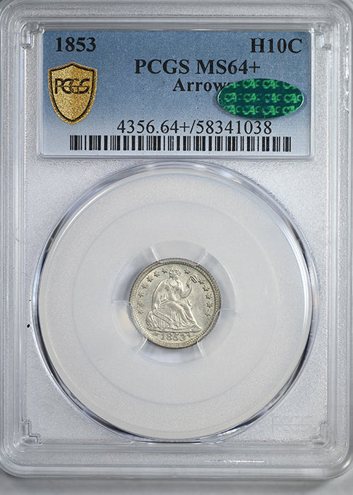 1853 Liberty Seated Half Dime H10C PCGS MS64+ CAC - Arrows