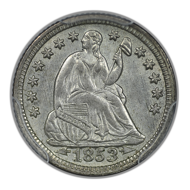 1853 Liberty Seated Half Dime H10C PCGS MS64+ CAC - Arrows