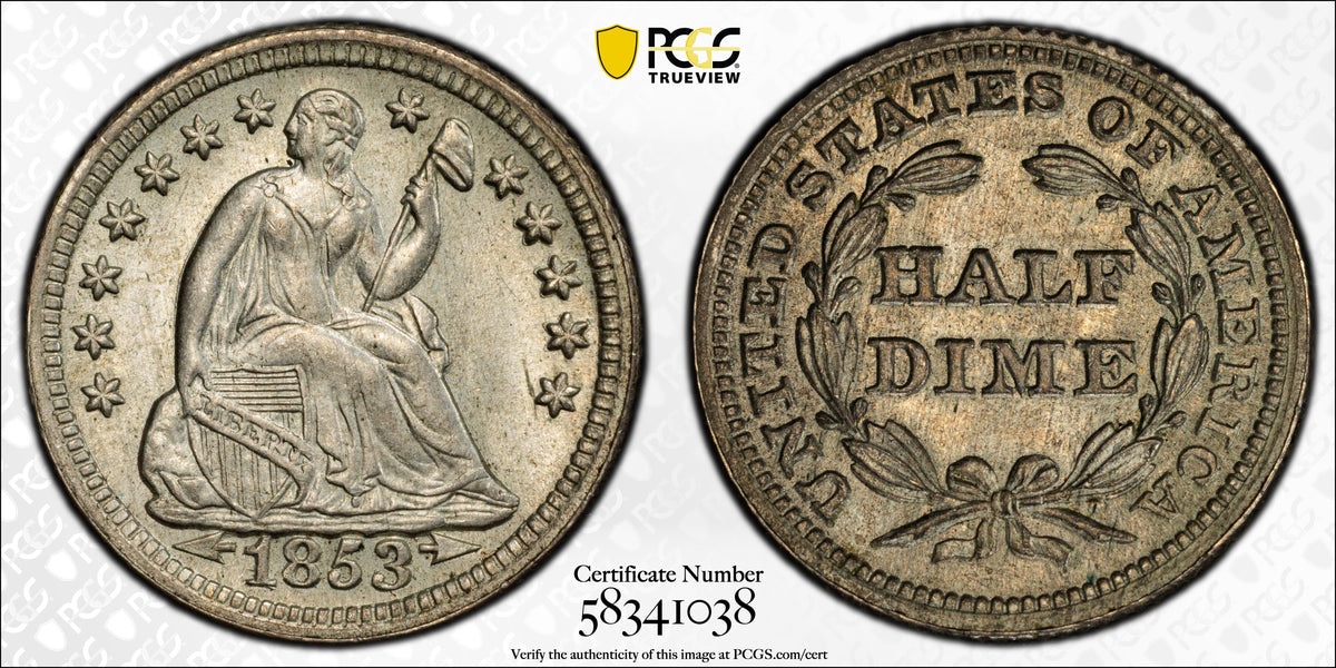 1853 Liberty Seated Half Dime H10C PCGS MS64+ CAC - Arrows