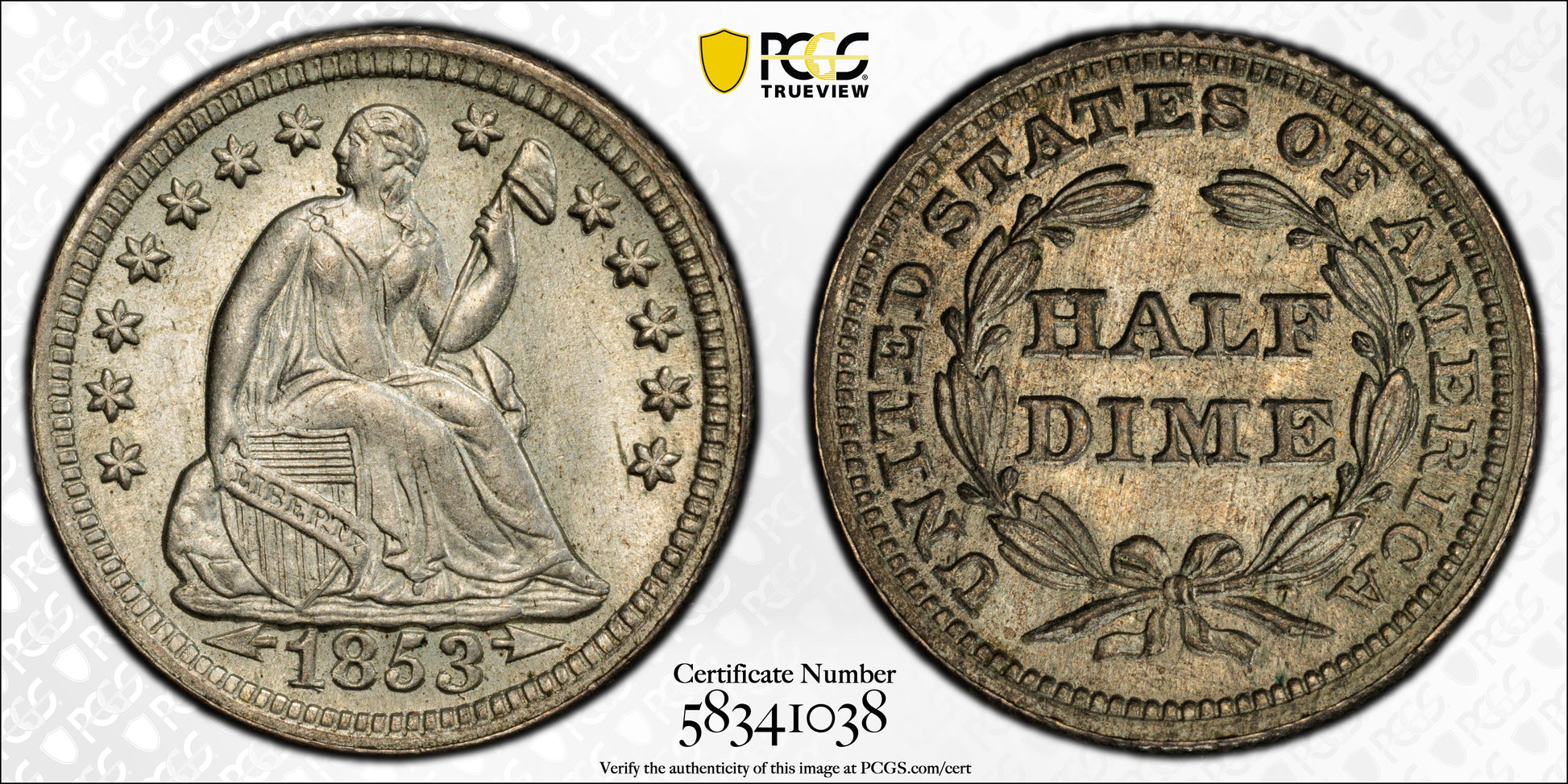1853 Liberty Seated Half Dime H10C PCGS MS64+ CAC - Arrows