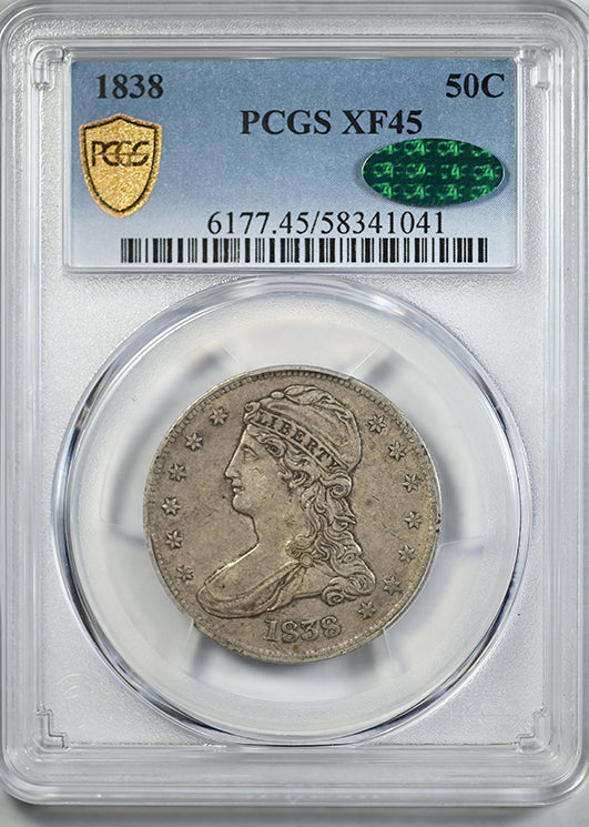 1838 Capped Bust Half Dollar 50C PCGS XF45 CAC
