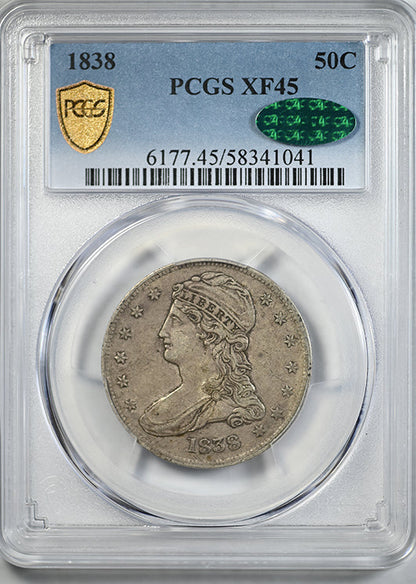 1838 Capped Bust Half Dollar 50C PCGS XF45 CAC