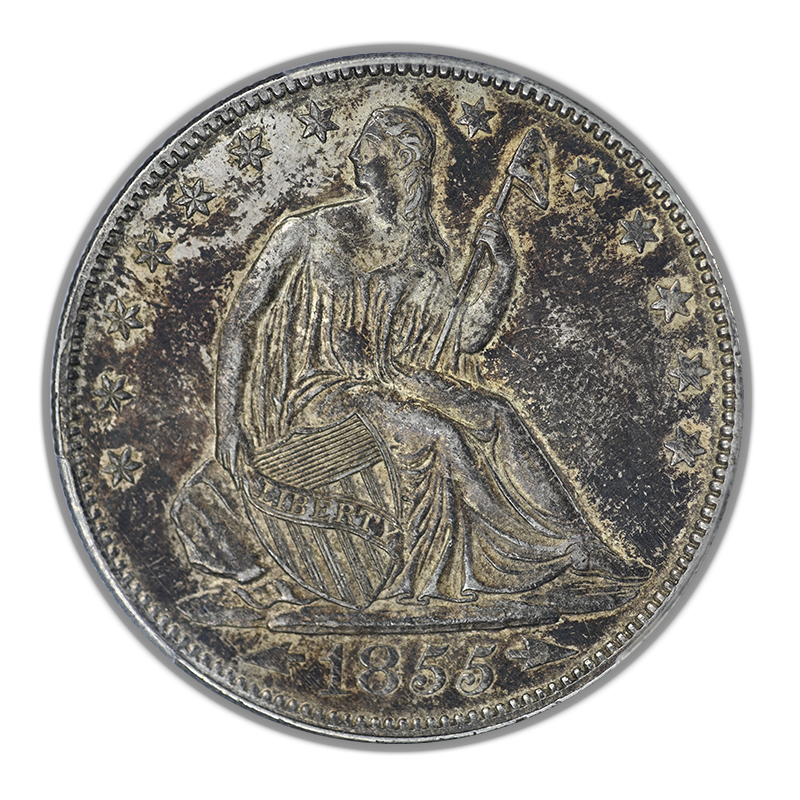 1855 Liberty Seated Half Dollar 50C PCGS AU58 CAC - Arrows