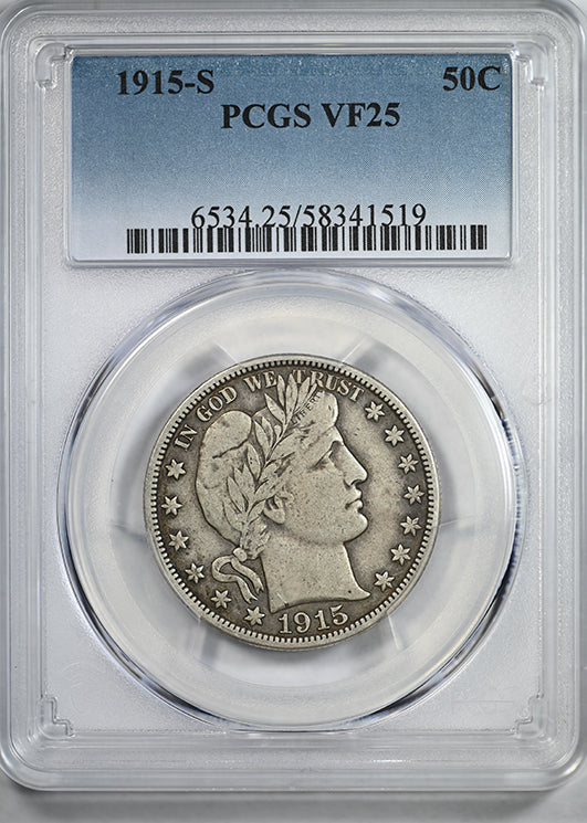 1915-S Barber Half Dollar 50C PCGS VF25