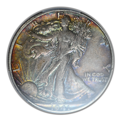 1941-D Walking Liberty Half Dollar 50C PCGS XF45 CAC - RAINBOW TONED!