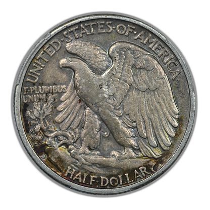1941-D Walking Liberty Half Dollar 50C PCGS XF45 CAC - RAINBOW TONED!