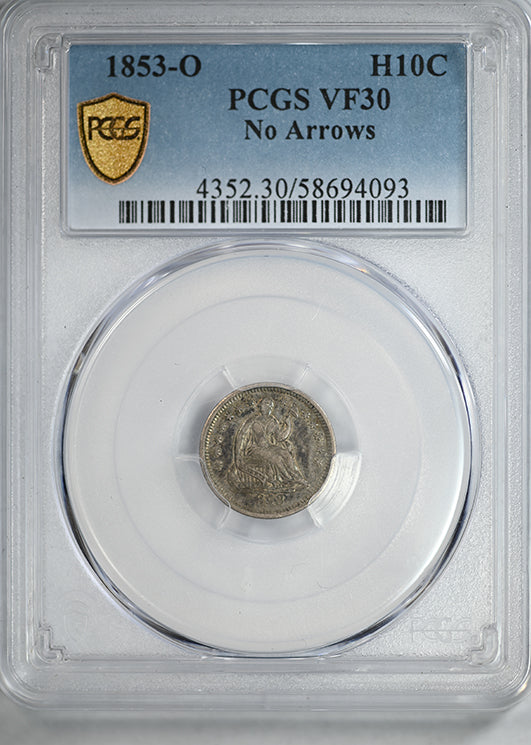1853-O Liberty Seated Half Dime H10C PCGS VF30 - No Arrows
