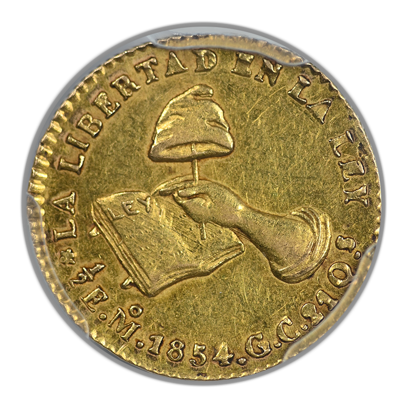 1854-Mo GC Mexico Gold 1/2E Escudo PCGS AU55