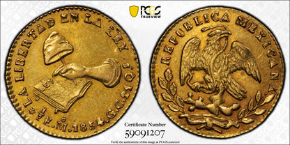 1854-Mo GC Mexico Gold 1/2E Escudo PCGS AU55