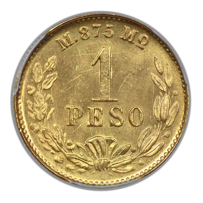 1902-Mo M Mexico Gold G1P Peso PCGS MS65 KM-410.5 Large Date Au